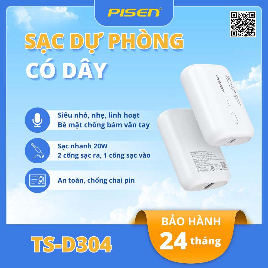 Sạc dự phòng PlSEN siêu nhỏ 10000mah 20W (TS-D304) - Bảo hành 24 tháng
