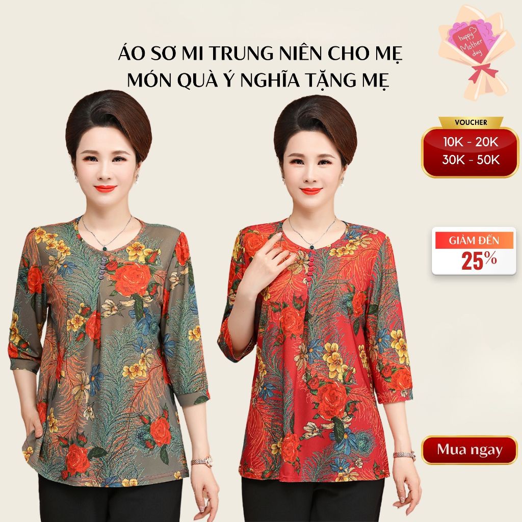 Áo sơ mi nữ trung niên sang trọng, co giãn 4 chiều, có đủ size 45 <90kg (cỏ)