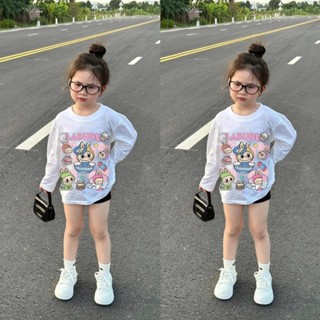 Áo thun dài tay cho bé gái hình labubu trái tim, áo cotton dài tay trẻ em,TPKIDS,[M851]