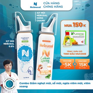 Combo Xịt Mũi Nebusal Húng Chanh và Nebusal 0.9% Giảm Nghẹt Mũi, Sổ Mũi, ngừa Viêm Mũi, Viê.m Xoang