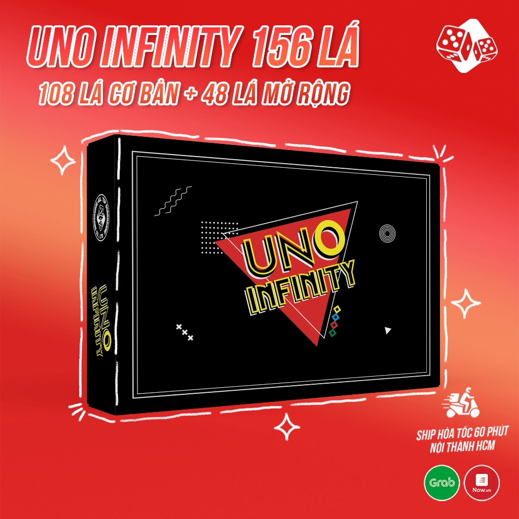 Bài UNO INFINITY ĐEN 156 Lá phiên bản Đầy đủ cơ bản + Mở rộng, Thẻ bài Cứng cáp TOP BOARDGAME