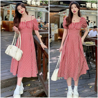 Đầm midi caro đỏ dây vai, váy dạo phố, váy tết, váy noel xuongvnxk vnxk (kèm hình thật)