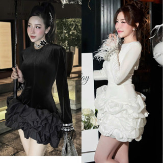 Váy Body Dài Tay Dáng Đuôi Xòe Bánh Bèo 2 Màu Đen Trắng  MELLYSTORE  Cao Cấp Đẹp Quyến Rũ ,Sang Trọng - Đầm Thiết Kế