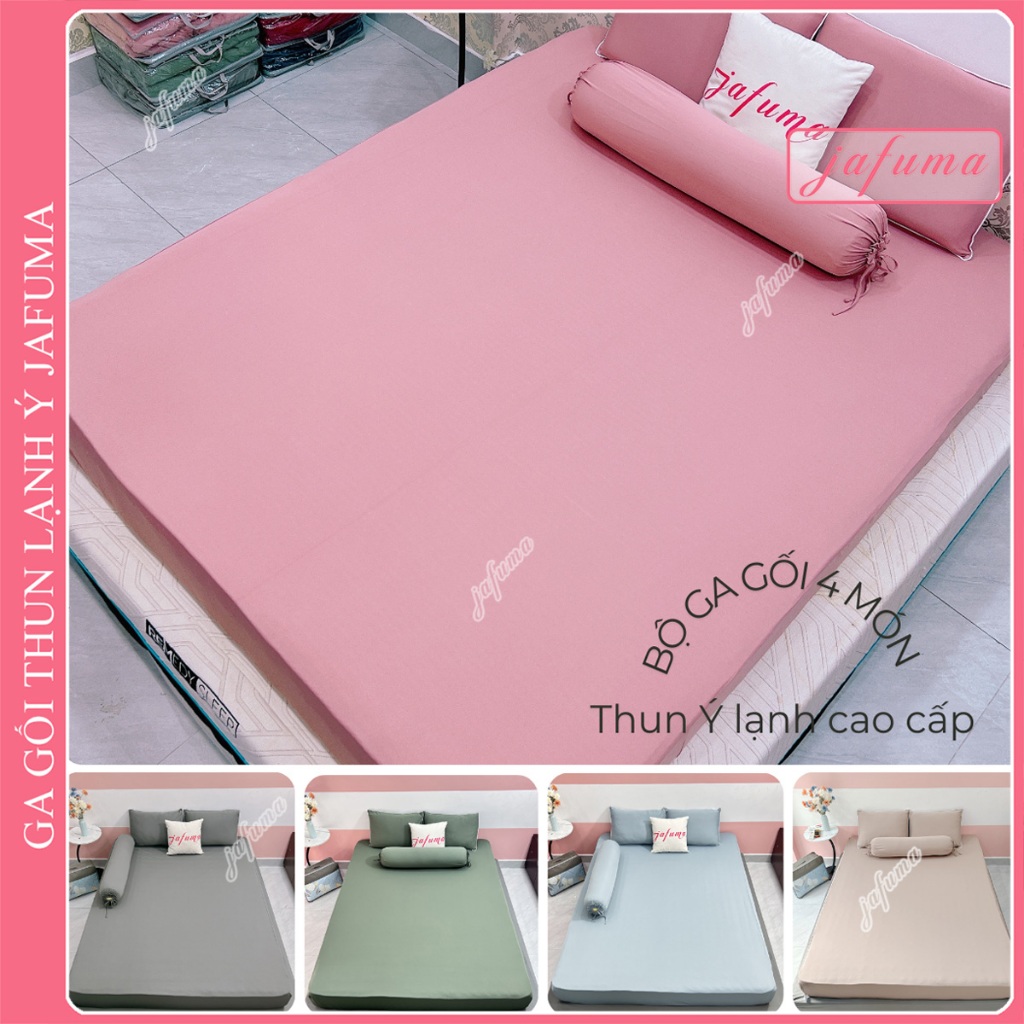 Bộ Ga Giường 4 Món Thun Lạnh Ý Cao Cấp JAFUMA, Bộ Drap +Vỏ Gối Nằm+Vỏ Gối Ôm Mát Mịn Cho Nệm 3-30cm