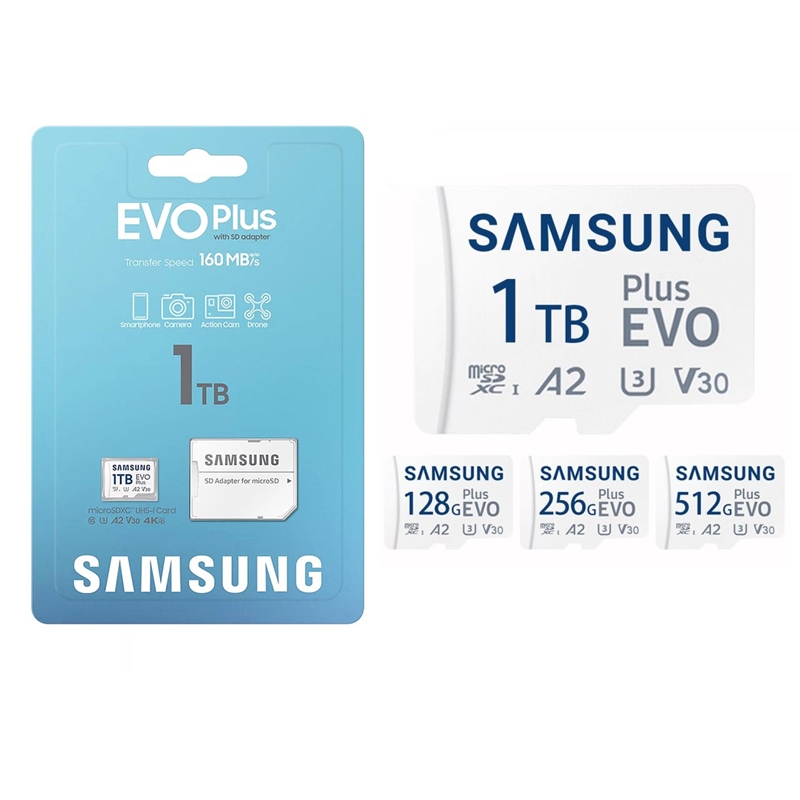 Thẻ nhớ MicroSDXC 1TB Samsung Evo Plus tốc độ đọc 160MB/s ghi 60MB/s U3 4K A2 made in Korea - Kèm Adapter (trắng)