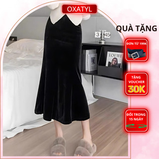  Chân váy nhung đuôi cá sang trọng OXATYL V362 chân váy 2 lớp dài 75cm mặc mùa thu đông 
