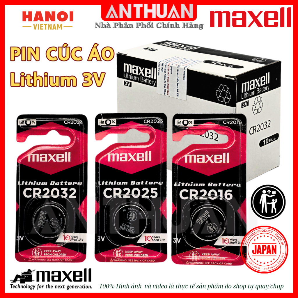 Pin CR2032 CR2025 CR2016 Maxell 3V Cao Cấp Hàng Chính Hãng Made In Japan cho Cmos, Smartkey, AirTag