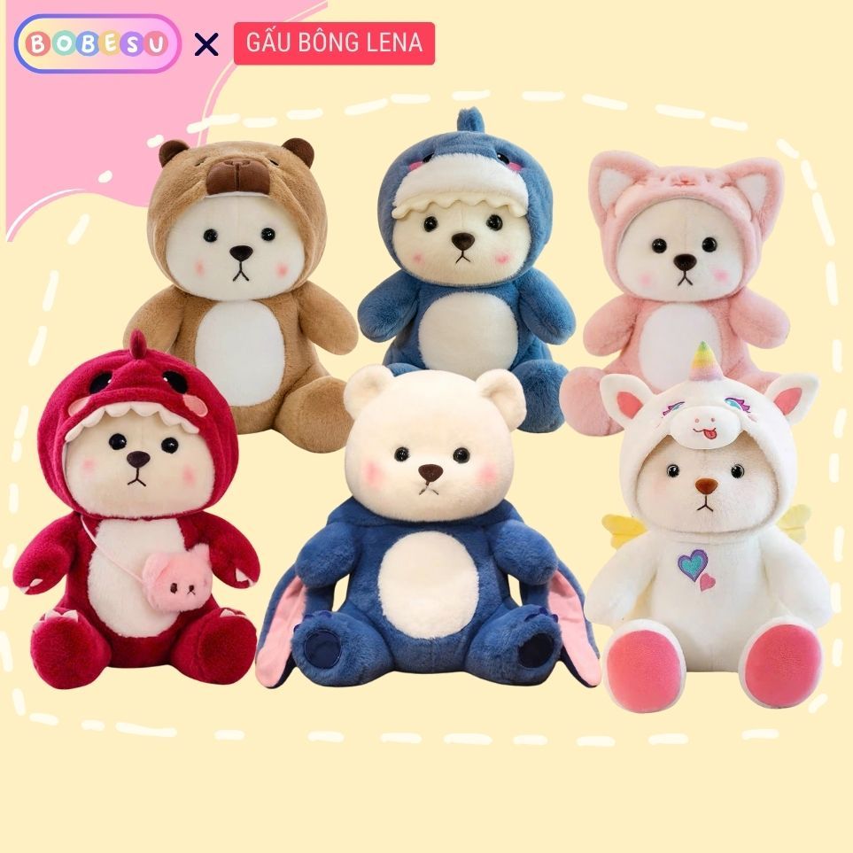 Gấu Bông Lena CosPlay, Gấu Lena Có Quần Áo Nhân Vật Stitch Cá Mập Khủng Long Đáng Yêu