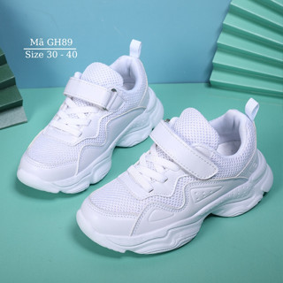 Giày trắng học sinh nam nữ tiểu trung học siêu nhẹ thời trang bé trai bé gái 5 - 12 tuổi đế độn năng động cá tính GH89