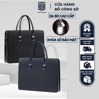 Cặp da bò nam công sở giám đốc doanh nhân khóa số bảo mật đựng máy tính laptop 14 inch, giầy tờ tài liệu A4 da bò Epsom