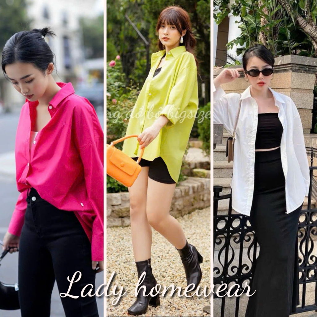 Áo sơ mi nữ form rộng tay dài nhiều màu phong cách Hàn Quốc có bigsize - Lady Homewear đồ bộ nữ bigs