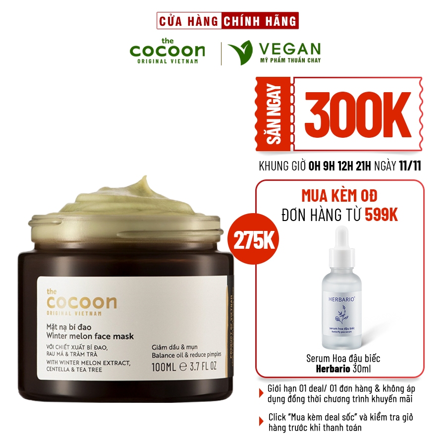 Mặt nạ bí đao cocoon 100ml giảm dầu, mụn - VEGAN - Mỹ phẩm thuần chay