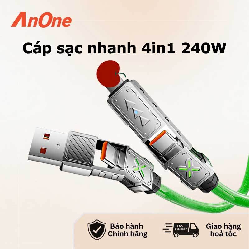 Anone Dây sạc nhanh 4 trong 1 , Cáp sạc siêu nhanh 240W sạc chuẩn cho mọi thiết bị Smartphone , Lapt