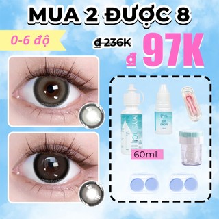 [Mua 2 được 8]0-6 độ Mystic Eyes Kính áp tròng 2+8 Hộp gương 14.0mm-14.5mm Đen nâu xám Ánh trăng tự nhiên