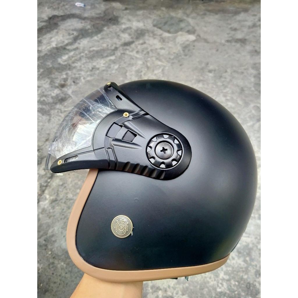 Mũ Bảo Hiểm Kính Càng Lót Nâu [ Mũ 3/4 ], MÀU ĐEN NHÁM Helmet [ VÒNG ĐÀU 52-60CM ĐỘI VỪA ]