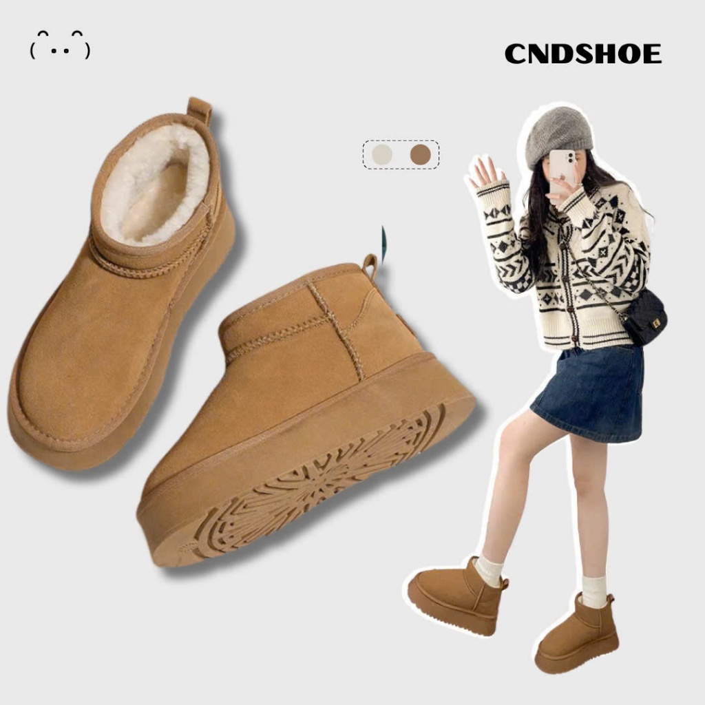Giày Bốt Nữ Bông Cổ Thấp Đế 3cm, Boot Nữ Lót Lông Tăng Chiều Cao - Snowball Boots