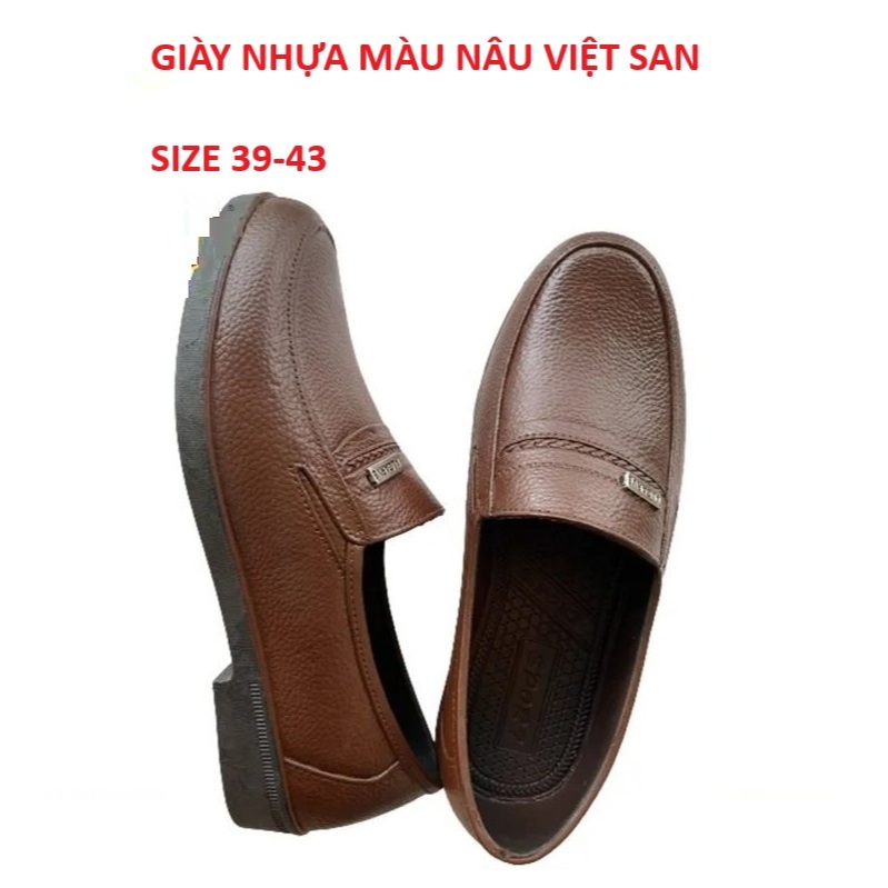 Giày nhựa Việt San màu nâu, màu đen size 39-43, giày xây, giày lao động