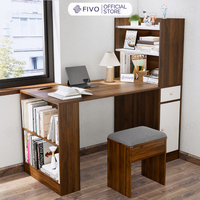 Bộ Bàn Ghế Học Tập, Bàn Làm Việc Kết Hợp Kệ Sách FD04 FIVO, Gỗ Chống Ẩm Cao Cấp, Lắp Ráp Đơn Giản, Thiết Kế 3 Trong 1.