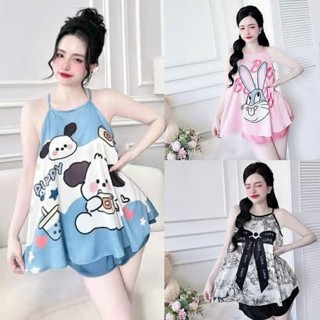 Set Đồ Nữ Áo Cổ Yếm Quần Đùi Vải Phi Lụa Mềm Freesize 40-60kg tùy chiều cao