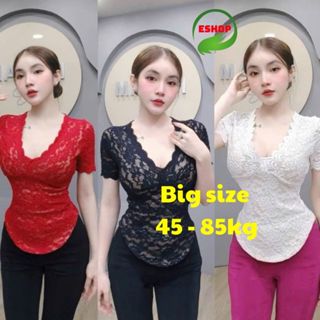 Áo Thun nữ Bigsize Vải Ren Lưới ESHOP Áo Thun Nữ Tay Ngắn Cổ V Kiểu Trời Trang Đẹp Ôm Body MS5013