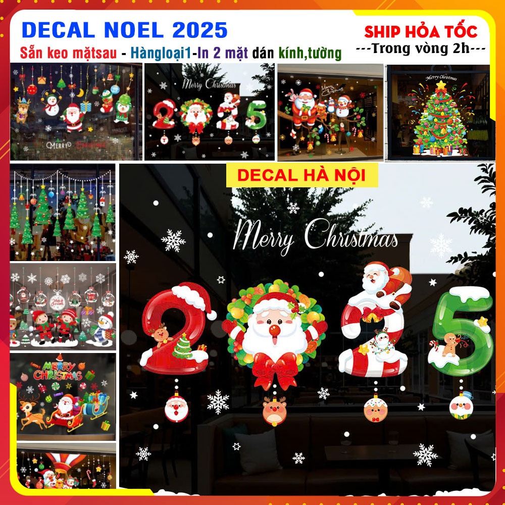 🎄 MỚI ❄Decal noel dán kính 2025, decal dán kính noel giáng sinh 2025