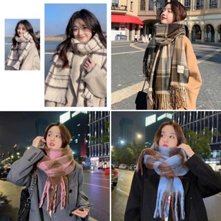  Khăn quàng choàng cổ nữ mùa đông len lông cừu phong cách vitage Hàn Quốc đẹp giữ ấm áp caro đủ màu đen đỏ xám xanh 