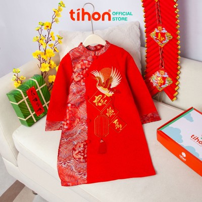 Áo dài cách tân cho bé trai thêu chữ Phúc Lộc Thọ TIHON chất liệu gấm cao cấp AD0750604