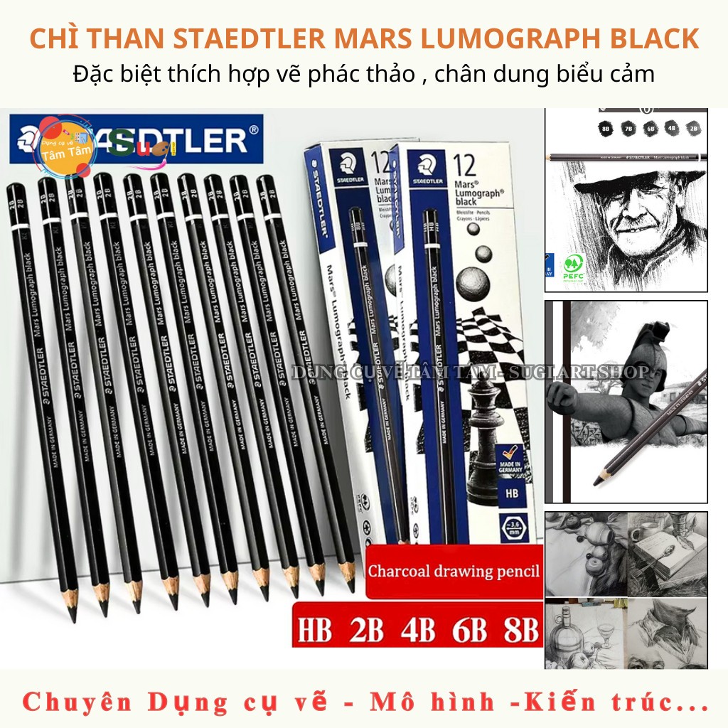 [ TÂM TÂM ] Chì Than Staedtler Mars Lumograph Black Cao Cấp 100B