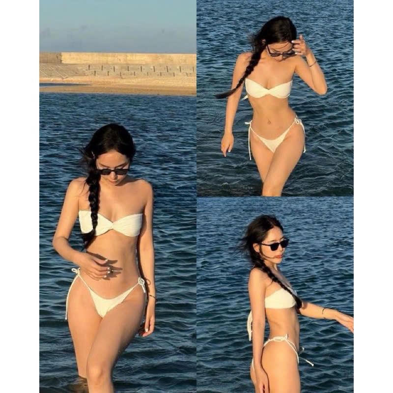Bikini 2 mảnh trắng cup xoắn ngực quần ship nhỏ ( sẵn hàng) | BigBuy360 - bigbuy360.vn