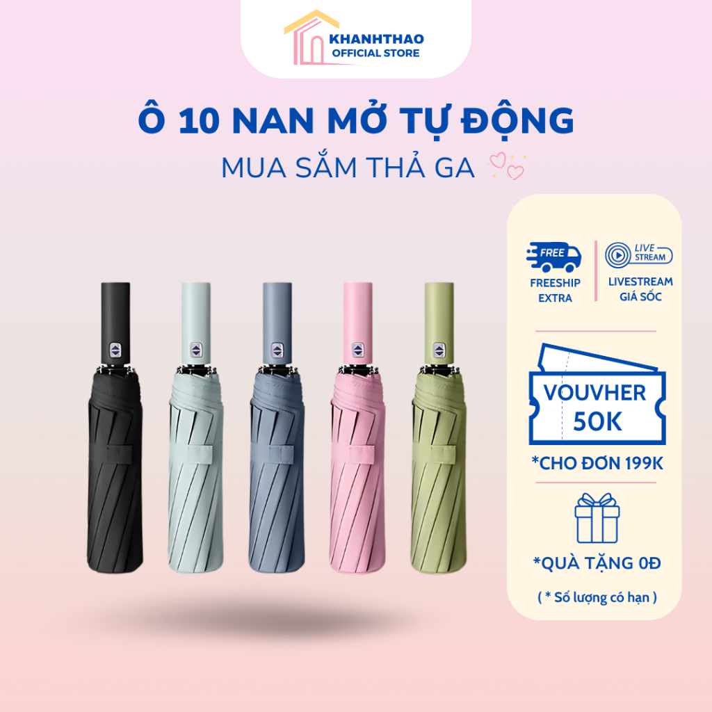 Dù che mưa 2 chiều 10 nan mở tự động gấp nhỏ gọn cầm tay - Ô che mưa che nắng hàng cao cấp cực đẹp và bền bỉ - K209