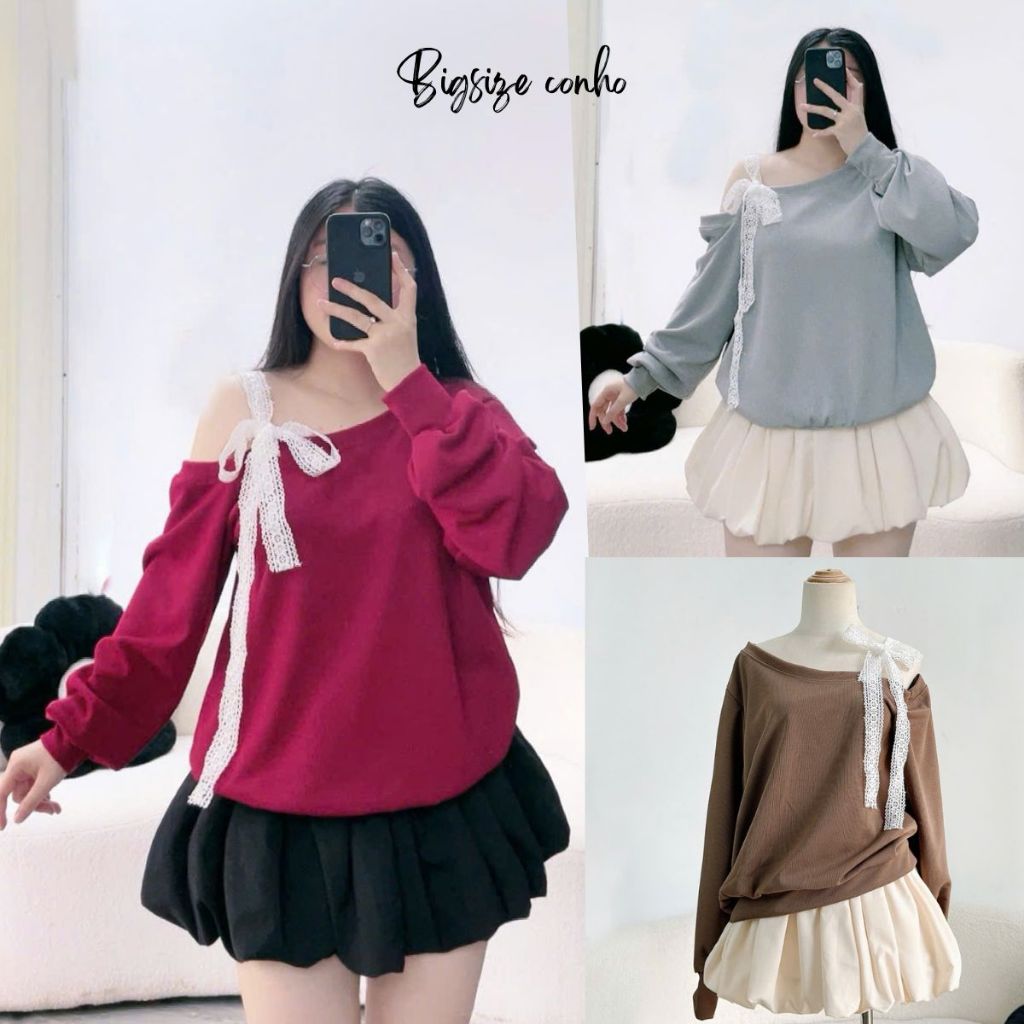 Áo thun Bigsize Nữ phom rộng hở vai quyến rũ tay dài bồng trễ vai thun ruby co giãn thời trang - G176