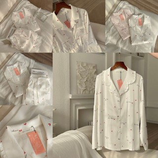 ĐỒ NGỦ  PIJAMA NỮ LỤA SATIN CAO CẤP TAY DÀI QUẦN DÀI HỌA TIẾT TIM ĐỎ CAO CẤP MEY TRẦN