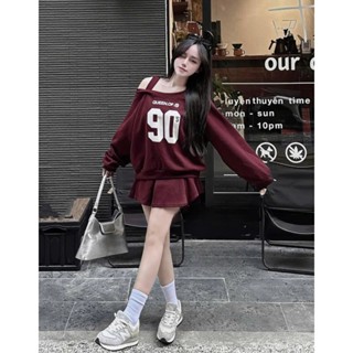 A280_Set Đồ Hot Girl Dạo Phố Áo Sweater Lệch Vai Phối Chân Váy Có Lót Trong Đi Chơi Hẹn Hò Đều Hợp