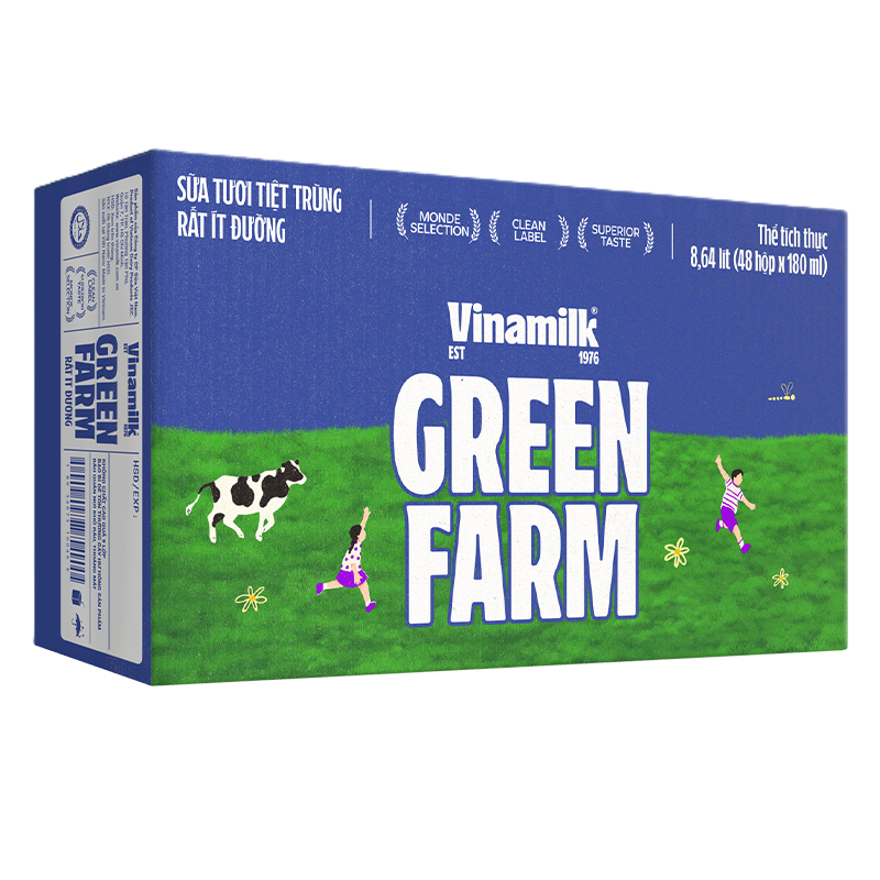 [Combo 3 lốc] Sữa tươi Vinamilk Green Farm ít đường 180ml