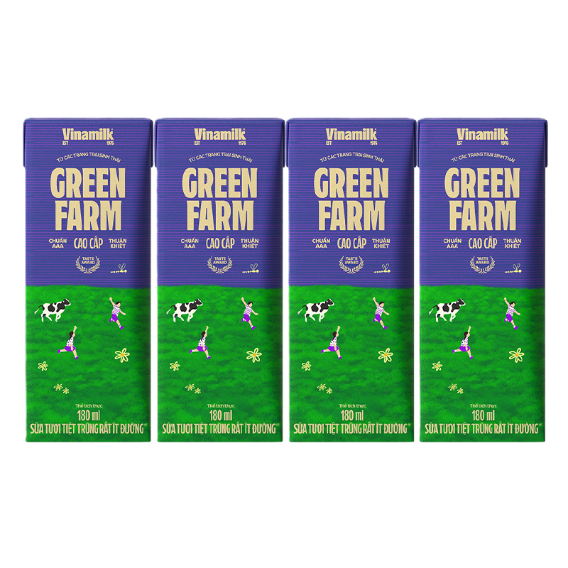 [Bộ 3 lốc] Sữa tươi Vinamilk Green Farm ít đường 180ml