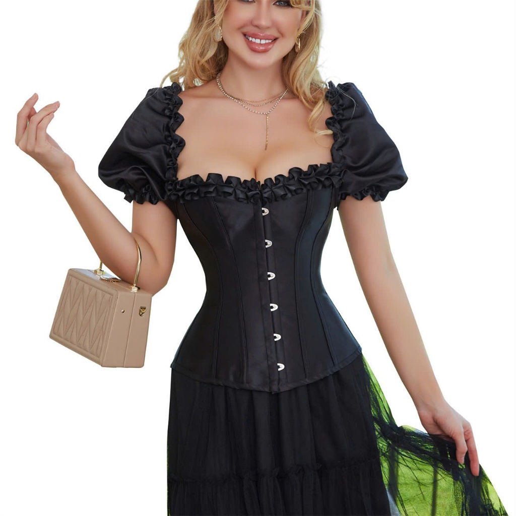 [Có Sẵn] Corset Áo Corset Tay Bồng Có Thắt Dây Siết Eo Quyến Rũ