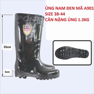 Ủng lao động màu đen Mã A901, chống trơn trượt đế cứng size 39-44 hàng nội địa Trung, ủng đi mưa