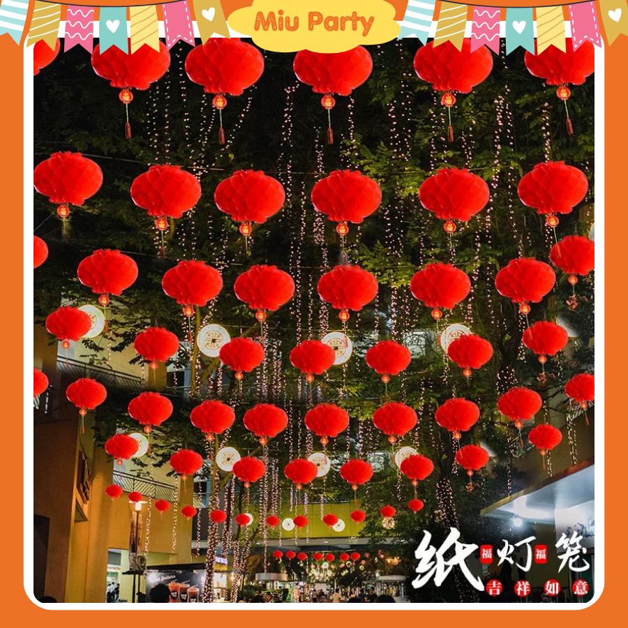 [GIÁ SỈ] Combo 50-100 Cái Lồng Đèn Giấy Đỏ Treo Trang Trí Tết Trung Thu 2025