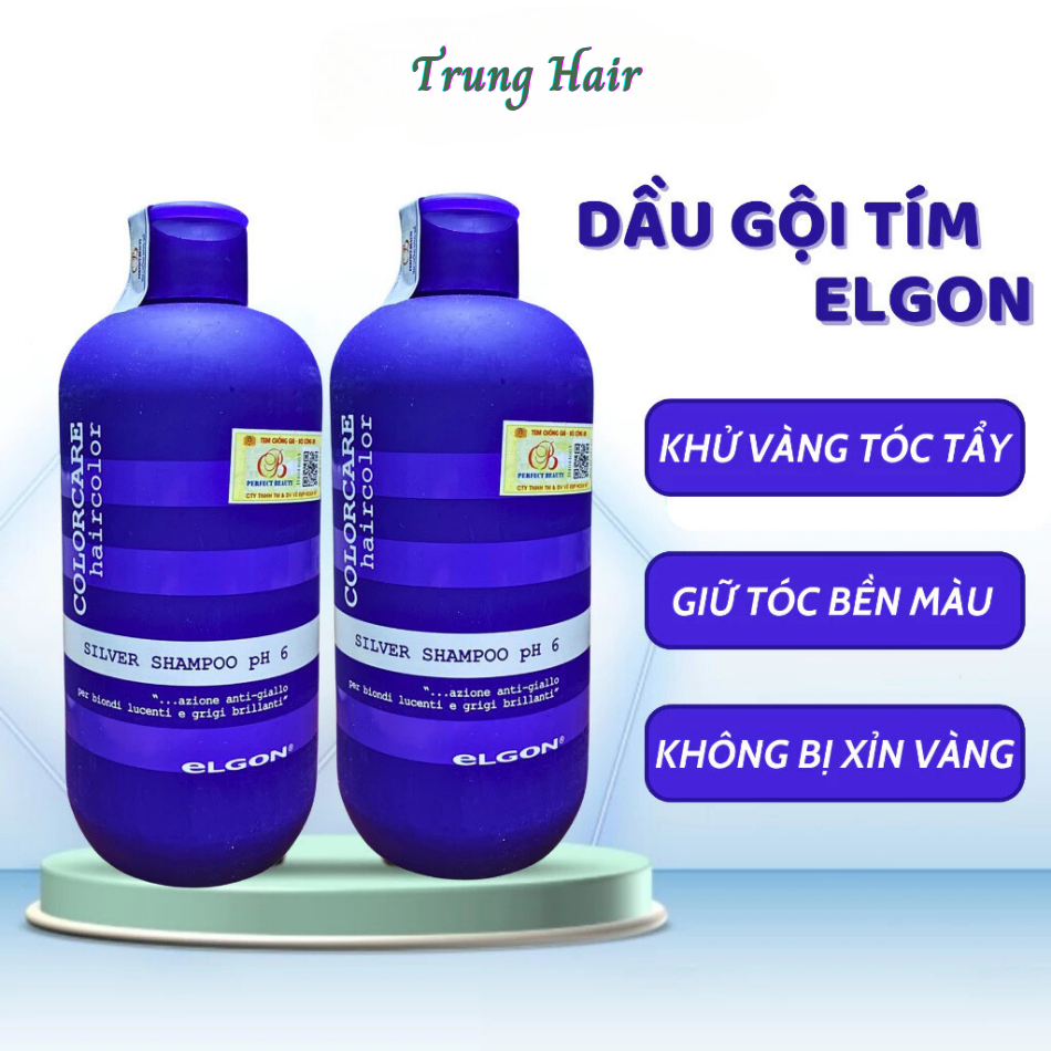 Dầu gội tím Elgon, dầu gội khử vàng và giữ màu dành cho tóc tẩy nhuộm màu thời trang | Trunghair