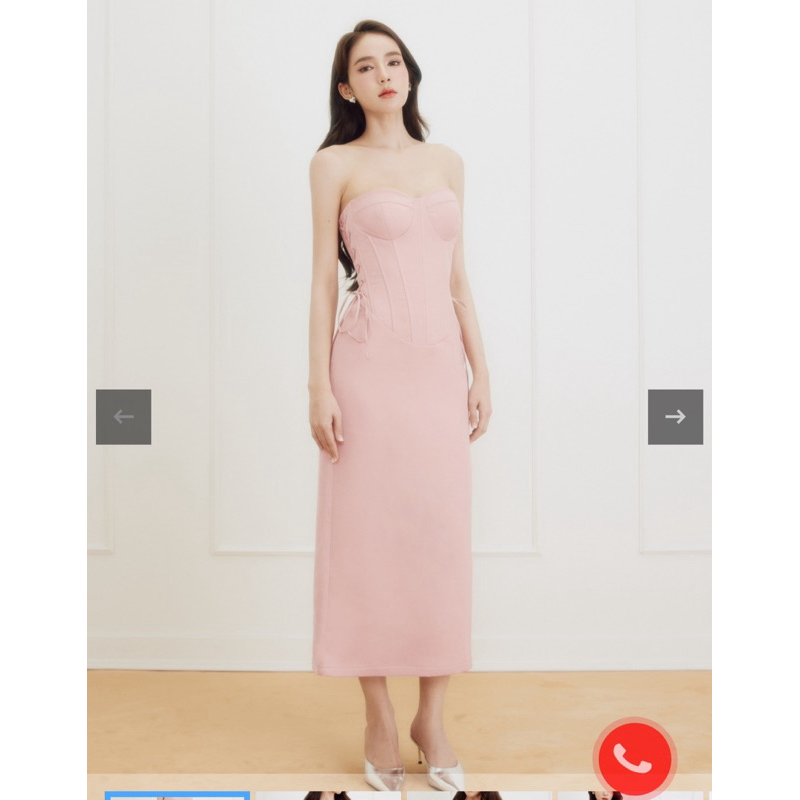 Pass RECHIC Đầm cúp ngực Sulin dáng dài chiết eo corset sang trọng - size S