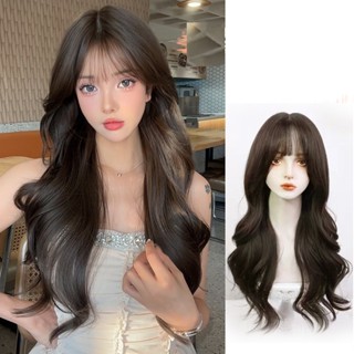 Tóc giả nữ nguyên đầu mái thưa dài xoăn đuôi phong cách Hàn quốc