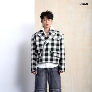 Áo Blazer nam thiết kế Croptop chất liệu dạ tweed kẻ CARO thương hiệu HUGAN STORE HG09