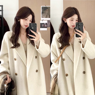 Áo khoác dạ dáng dài chất dạ wool ép lông 3 màu kem, ghi, đen xinh xắn phong cách Nertro trẻ trung