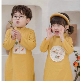 Kèm Quần Áo Dài Cho Bé Áo Dài Tết Cho Bé Trai Bé Gái Chất Vải Mềm Mịn Họa Tiết Thêu Xinh Kèm Quần Lụa Cực Đáng Yêu