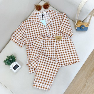 22KG-50KG (ND-136) Pijama trẻ em, đồ mặc nhà đồ ngủ cho bé vải LỤA caro mềm mịn Tiệm nhà bé