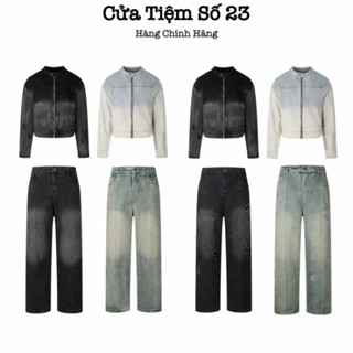 [COMBO ÁO + QUẦN] Áo khoác denim crop dáng ngắn, Quần jean line ống rộng Nam Nữ Menwear