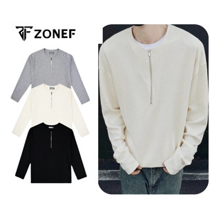 Áo Thun Trơn ZONEF Dài Tay Phối Cổ Khóa Zip Chất Liệu Cotton Tổ Ong Mềm Mại Không Bai Xù - TDZ
