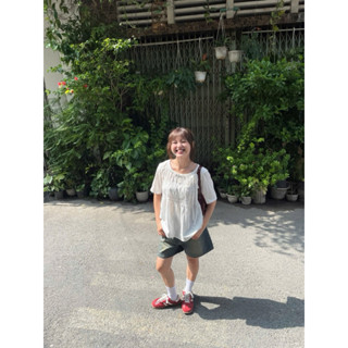 MODEN - Áo baby doll nữ, áo kiểu rút dây cổ, buộc nơ vai  - BONNIE