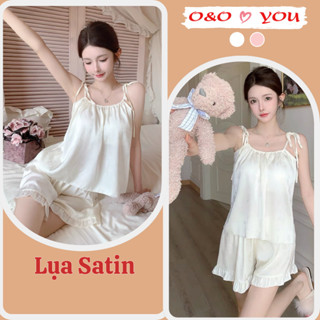Bộ quần áo ngủ 2 dây có lớp đệm ngực quần short lụa satin cao cấp A6640 O&O
