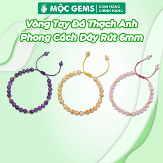  Vòng Tay Đá Thạch Anh Tự Nhiên 6mm Mộc Gems Phong Cách Dây Rút Thanh Lịch Sang Trọng 